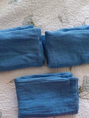 3 - Annie Selke C3 French Blue 100% Linen Pillow Shams Tie Closure 26" X 20" EUC
